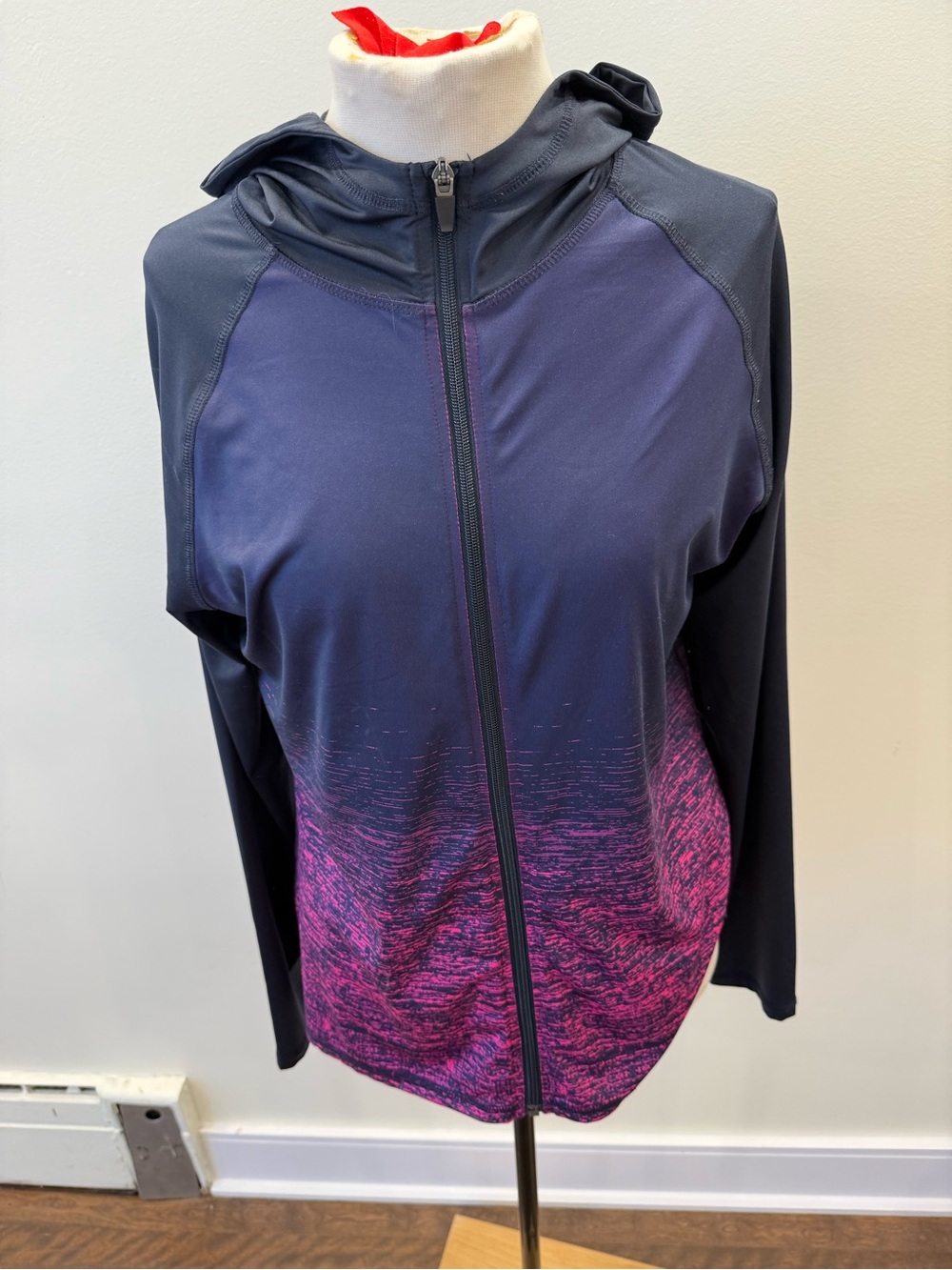 Joe Fresh Navy and Pink Zip-Front Hooded Active Jacket